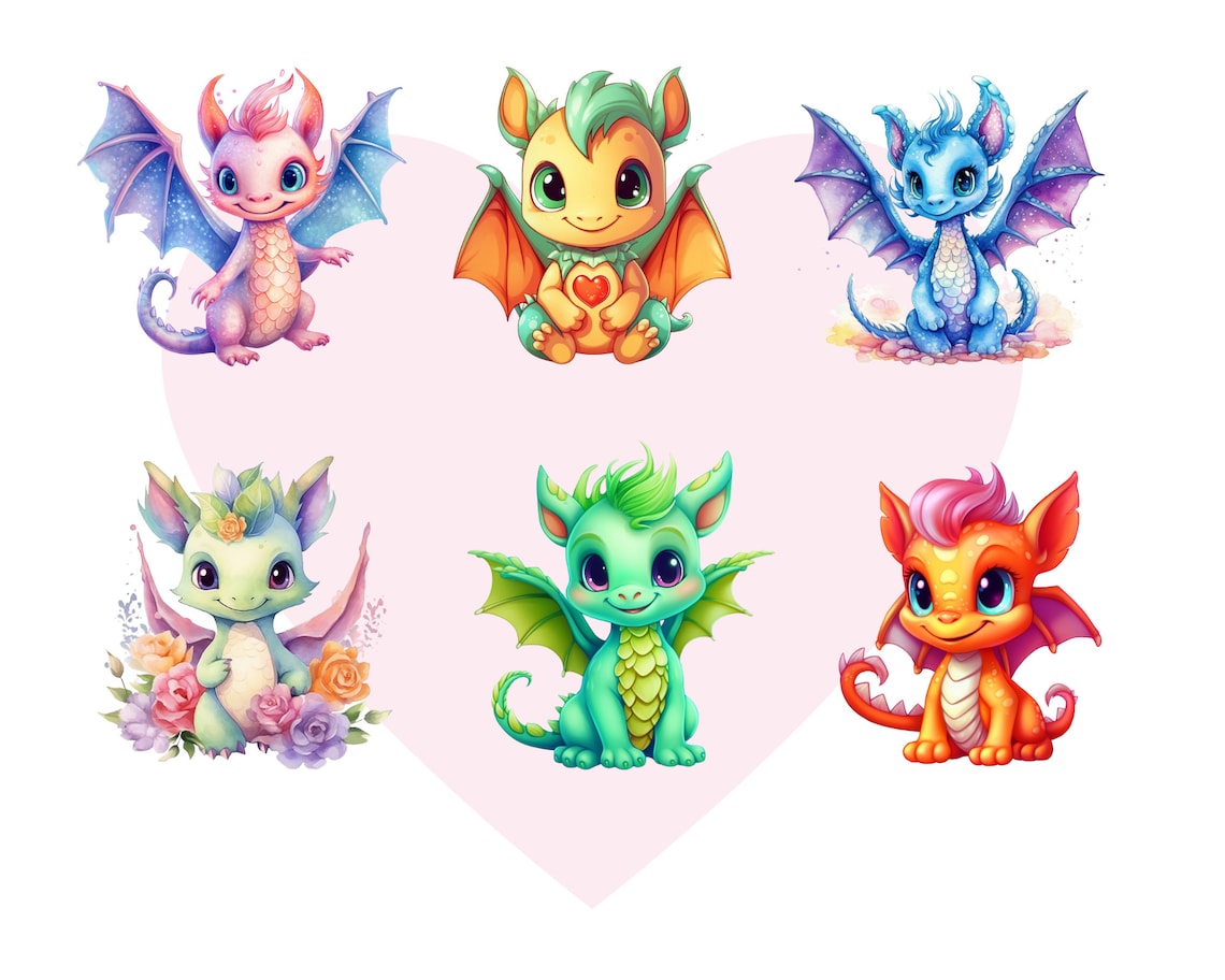 Colorful Baby Dragon Clipart, Dragon Clipart, PNG Digital, Paper Crafts ...