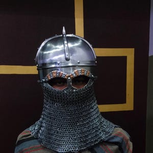 Tjele Viking Helmet with aventail| 10th Century Norse Helmet from Denmark| 2mm Mild Steel Battle-Ready Armor for Reenactment, LARP & Cosplay