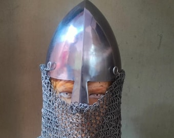Viking Norman Nasal Helmet – 2mm Mild Steel, 12mm Chainmail Aventail