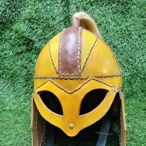 Leather Viking Helmet with Crest & Ear Flaps | LARP, Cosplay, Reenactment Armor