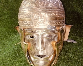 Roman Cavalry Helmet with Face Mask - Brass Imperial Helm for Historical Reenactment, SCA LARP Armor
