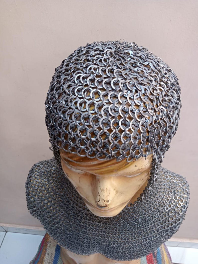 Five Rings Rivet Chainmail 9mm Flat Ring Riveted Chainmail Coif, Oil Finished - Etsy