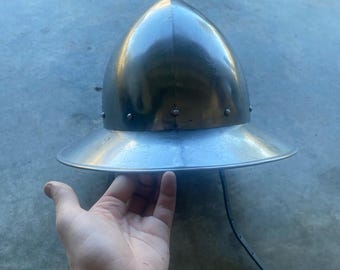 Medieval Kettle Hat Helmet, 14g Steel Armor