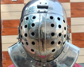 Capacete Gladiador Tralles Secutor – Armadura Romana Artesanal em Aço Polido