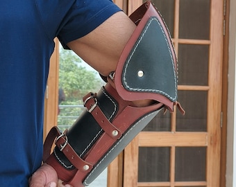 Two-Tone Leather Arm Guard, Stitched Reenactment Armor