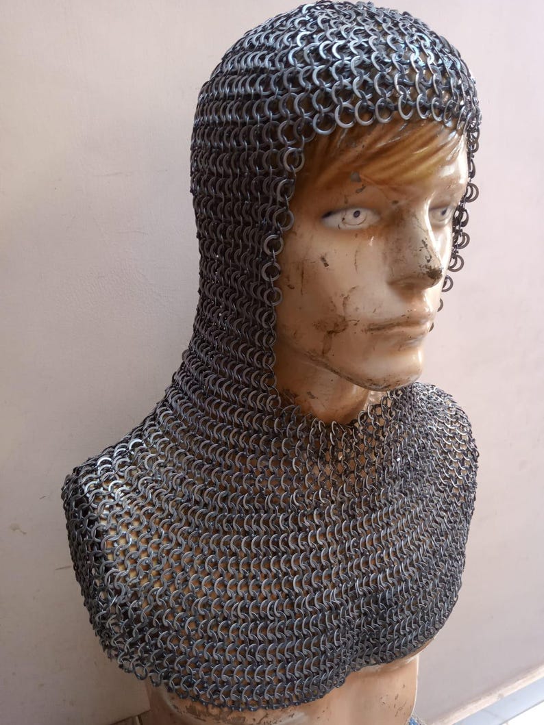 Five Rings Rivet Chainmail 9mm Flat Ring Riveted Chainmail Coif, Oil Finished - Etsy
