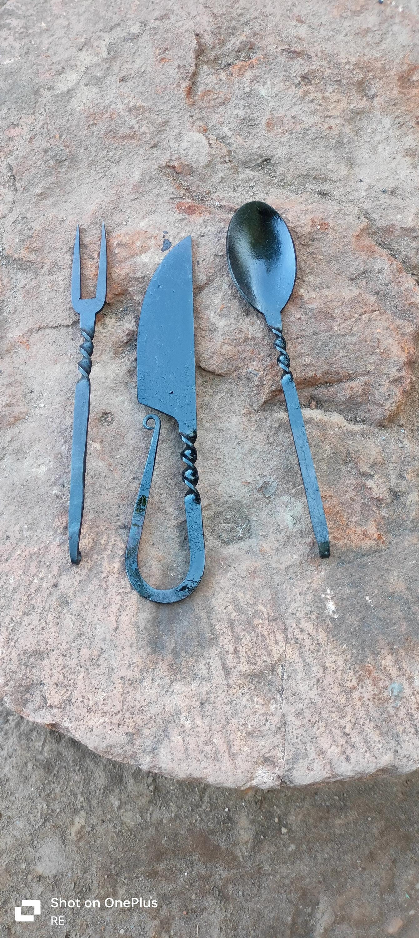 Unique handmade cutlery set, Medieval cutlery set,handforged cutlery,viking cutlery set,Reenactment cutlery set, Reenactor cutlery set