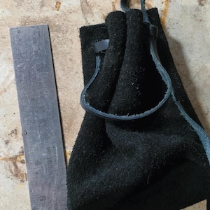 Black Suede Viking Pouch | Medieval Leather Coin Bag | Handmade Reenactment Pouches