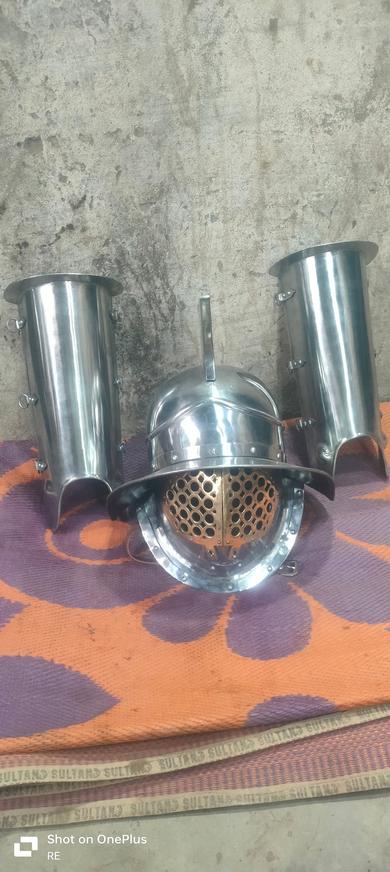 Gladiator Murmillo Helmet with Greaves | 2mm Mild Steel | Battle Ready | Combat Helmet for HMB & SCA | Roman Reenactment Gear