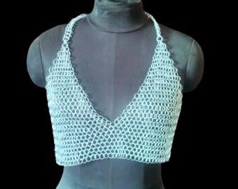 Festival-ready halter top crafted from lightweight aluminium chainmail