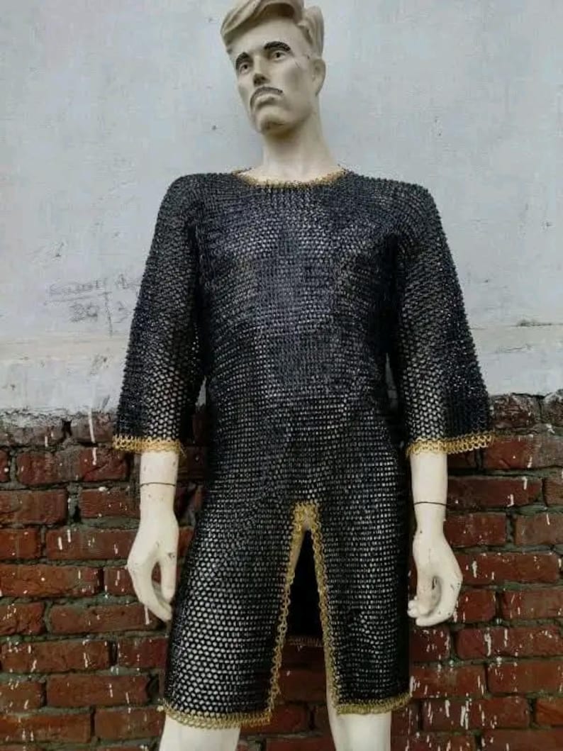 LARP-ready Viking chainmail armor with brass finish