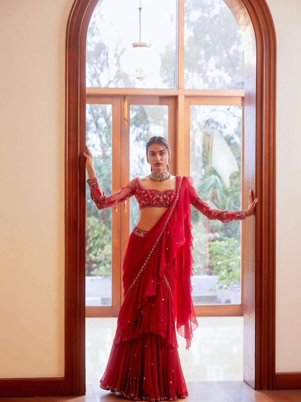 Ruffle blouse long hotsell sleeve for saree