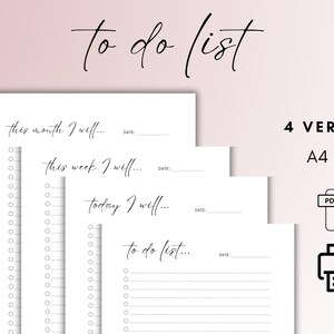 To Do List Printable | Daily, Weekly & Monthly Planner Bundle | Minimalist Productivity Planner | Digital Download | A4 To-Do Templates
