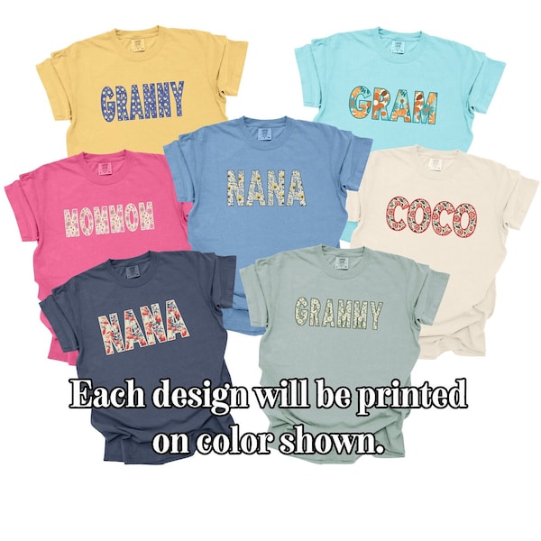 Personalized Nana Comfort Colors® T-Shirt Gift for Gigi, Mother's Day Gift for Grandma, Floral Mimi Shirt, Gram Custom Botanical TShirt Gift