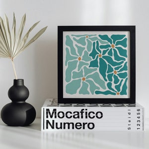 Flores tropicales verde azulado y turquesa / Obras de arte boho / Cartel del museo / Impresión de arte digital / Mercado de flores / Decoración de pared floral costera / Original