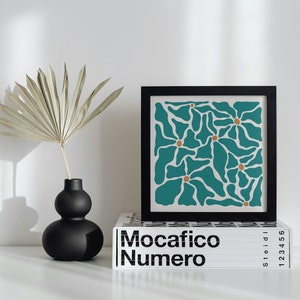 Impresión de arte de flores silvestres de color verde azulado / Boho & Decoración de pared tropical / Arte floral / Arte de pared de primavera / Minimalista / Hippy / Verano funky retro / Arte floral