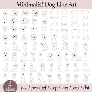 Line Art Dog 100 Dog Bundle Machine Embroidery - Baby Dog Embroidery File, Digital Embroidery, Embroidery Designs, Pet Embroidery, 4 sizes