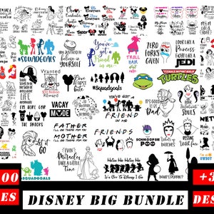 Más de 350 SVG PNG y DXf Paquete de descarga digital instantánea para Cricut o Silhouette Stitch MickeyMinnie Bambi StarWars Tinkerbell Ariel Cars svg