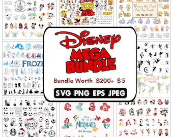 Mega Bundle SVG PNG and DXf Instant Digital Download Bundle for Cricut or Silhouette Stitch MickeyMinnie Bambi StarWars Tinkerbell Ariel Car