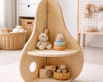 Montessori Shelf, Wooden Toy Storage, Kids Nursery Organizer, Waldorf Decor, Natural Wood Furniture