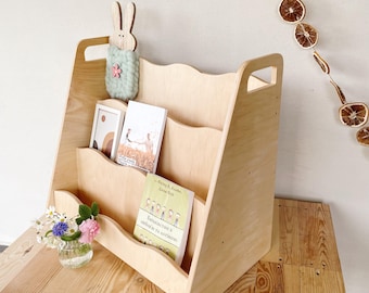 Montessori Wooden Bookshelf – Natural Kids Book Storage, Minimalist Nursery Furniture, Eco-Friendly Toddler Bookshelf
