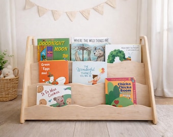 Personalized Montessori Bookshelf, Kids Bookshelf, Front Facing Book Display, Toddler Bookcase, Nursery Bookshelf, Wooden Book Rack