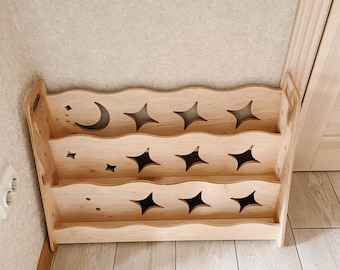 Children's Bookshelf, Natural Wooden Montessori Bookcase, Kids Room Storage, Nursery Bookshelf, Modern Wood Shelf, Waldorf Furniture