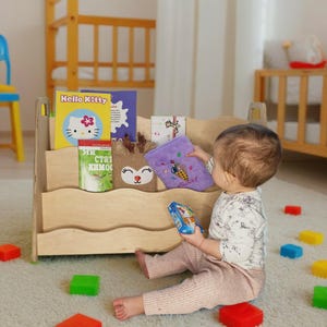 Kids Wooden Bookshelf – Montessori Front-Facing Bookcase, Nursery Storage Rack, Handmade Plywood Shelf image 12