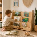 Personalized Montessori bookshelf for kids, wooden front facing book display for nursery