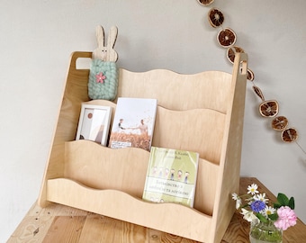 Kids Wooden Bookshelf – Montessori Front-Facing Bookcase, Nursery Storage Rack, Handmade Plywood Shelf