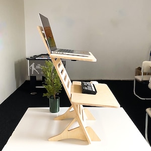Adjustable Plywood Standing Desk with Dual Shelves: Ergonomic Home Office
