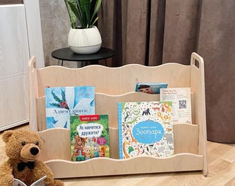 Montessori Wooden Bookshelf: Front Facing Nursery Book Display, gift for kids