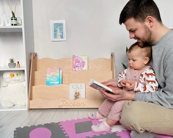 Children's Bookshelf, Natural Wooden Montessori Bookcase, Kids Room Storage, Nursery Bookshelf, Modern Wood Shelf, Waldorf Furniture
