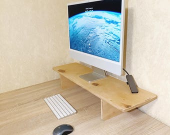 Wooden Monitor Stand Riser for Desk | Ergonomic Screen Shelf | Plywood Computer Stand Organizer