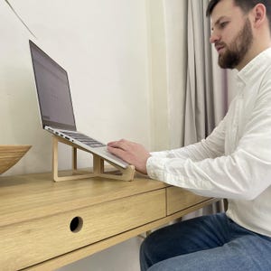 Ergonomic Wooden Laptop Stand: Adjustable Birch Wood Desk Riser