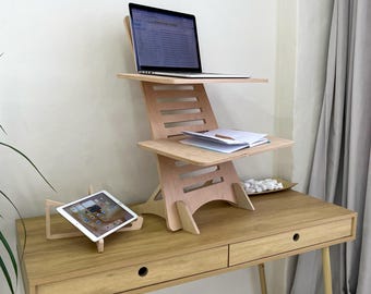 Adjustable Standing Desk Converter for Home Office | Ergonomic Wooden Laptop Riser