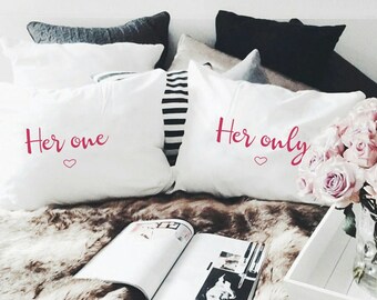 Mrs and Mrs Pillowcases: Lesbian Wedding Gift, Handmade Cotton Set