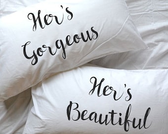 Lesbian wedding gift Hers Hers Mrs Mrs gifts Lesbian Couple Pillowcases lesbian couple girlfriend gift engagement anniversary gift LGBT gift