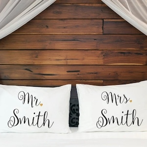 Hochzeitsgeschenk Geschenk für Paar Mr Mrs Kissenbezüge 2. Jahrestag Baumwolle Kissenbezüge Seine Hers Geschenke für Braut ihn Paar Verlobung Ehe