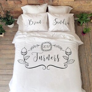 Bedding set for couple Personalized him her bedding Wedding gift Cotton anniversary gift King queen duvet cover Gift with names Graphic gift