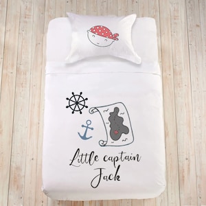 Crib bedding set for boys Pirate bedding Custom baby blanket with name Toddler duvet cover set Custom bed linen for kids Little boy bedding