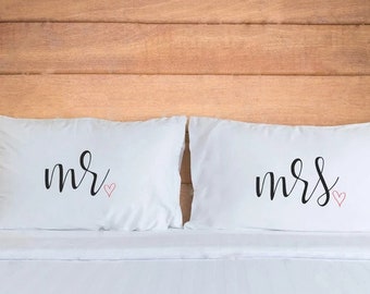Pillowcases Gift Mr and Mrs 2nd year cotton wedding anniversary gifts Couple pillow cases His Hers gifts for him her couple gifts Engagement