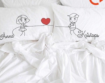 Couple pillowcase My side your side Pillow Cases His and Hers Gifts Boyfriend Girlfriend Love Pillow wedding cotton anniversary gift idea