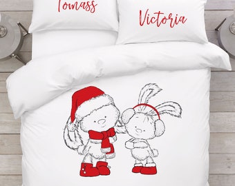 Christmas Gift Idea Christmas Rabbit Couple Gift Housewarming Christmas Bedding Set Creative Gift Idea Gift for him her Merry Christmas