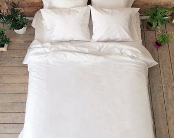 Egyptian Cotton Sateen, Organic cotton satin bedding set, white satin king queen size duvet pillow cases Luxury bedding Handmade Duvet cover