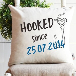 Personalized Anniversary gift for Husband gift for Him Together Since 1st Anniversary Cute gift Throw Pillow gift for Wife Hooked on you