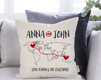 Personalized Map Pillow Love knows no distance pillow Long Distance Friends Long distance quotes distance gifts boyfriend gift for boyfriend