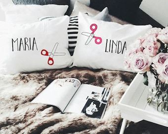 Lesbian couple Wedding Gift Personalized Scissor pillowcases Mrs and Mrs Anniversary LGBT Valentine's Girlfriend gifts Same sex Engagement