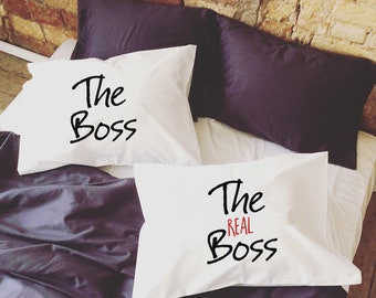 The Boss The real Boss pillowcases Couple pillowcases My side your side boy girl gift cosmos Couple pillows, gift for boyfriend girlfriend