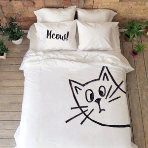 Meow cat bedding set Queen King Full Double Kitty Cat lovers gifts Cat duvet cover wedding gift housewarming cotton anniversary for couple